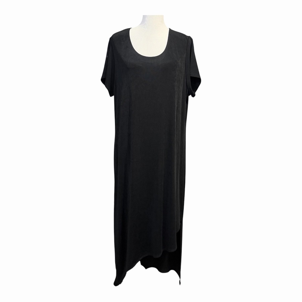 Chicos Travelers Size-3 Womens Dress Black Asymmetrical Hem Slinky